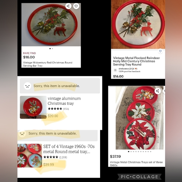 Mid Century Metal Round Serving Trays - Christmas Themed - Picture 8 of 9